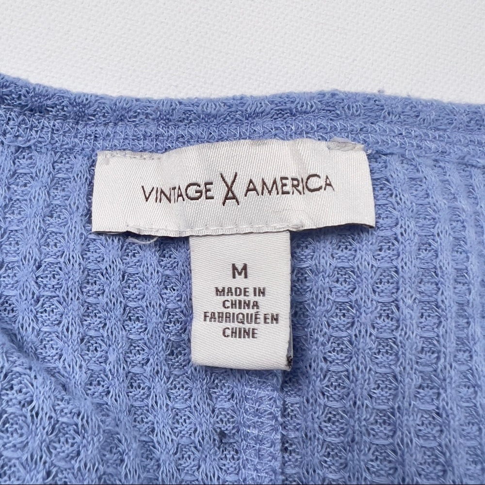 Vintage America Blue Thermal Long Sleeve Waffle Knit Top Pullover Medium - Picture 10 of 12